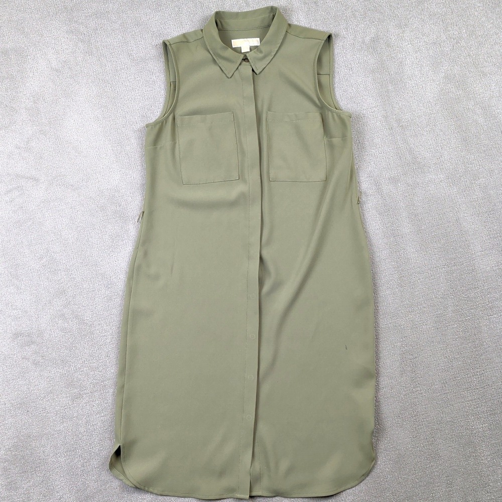 Michael Michael Kors Shirt Dress Womens 8 Olive Green Sleeveless Utility Pockets